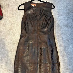 Brown pleather paneled dress